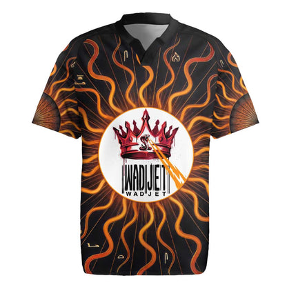 Wadjet Fiery Serpent Rugby Jersey Egyptian Ankh Symbol in Dark Flame Protector Theme