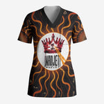 Wadjet Fiery Serpent Scrub Top Egyptian Ankh Symbol in Dark Flame Protector Theme