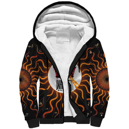Wadjet Fiery Serpent Sherpa Hoodie Egyptian Ankh Symbol in Dark Flame Protector Theme