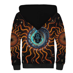 Wadjet Fiery Serpent Sherpa Hoodie Egyptian Ankh Symbol in Dark Flame Protector Theme