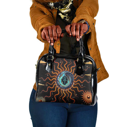 Wadjet Fiery Serpent Shoulder Handbag Egyptian Ankh Symbol in Dark Flame Protector Theme