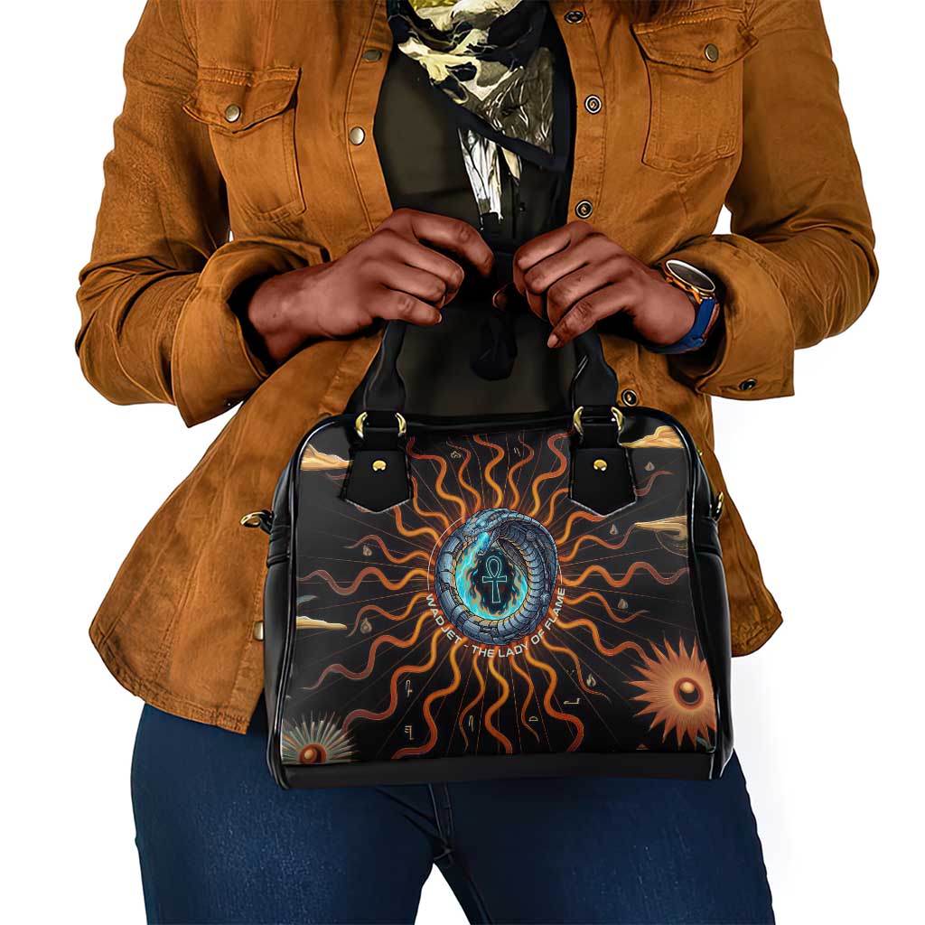 Wadjet Fiery Serpent Shoulder Handbag Egyptian Ankh Symbol in Dark Flame Protector Theme