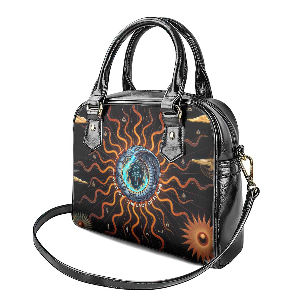 Wadjet Fiery Serpent Shoulder Handbag Egyptian Ankh Symbol in Dark Flame Protector Theme
