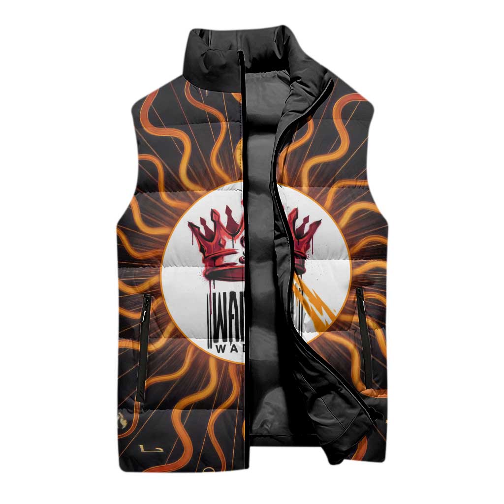 Wadjet Fiery Serpent Sleeveless Puffer Jacket Egyptian Ankh Symbol in Dark Flame Protector Theme