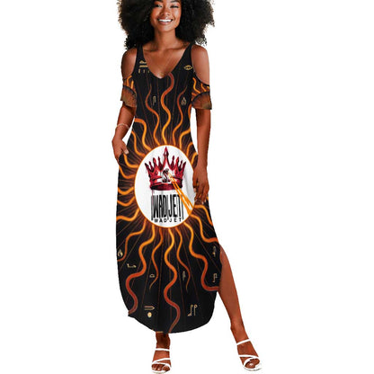 Wadjet Fiery Serpent Summer Maxi Dress Egyptian Ankh Symbol in Dark Flame Protector Theme