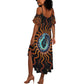 Wadjet Fiery Serpent Summer Maxi Dress Egyptian Ankh Symbol in Dark Flame Protector Theme