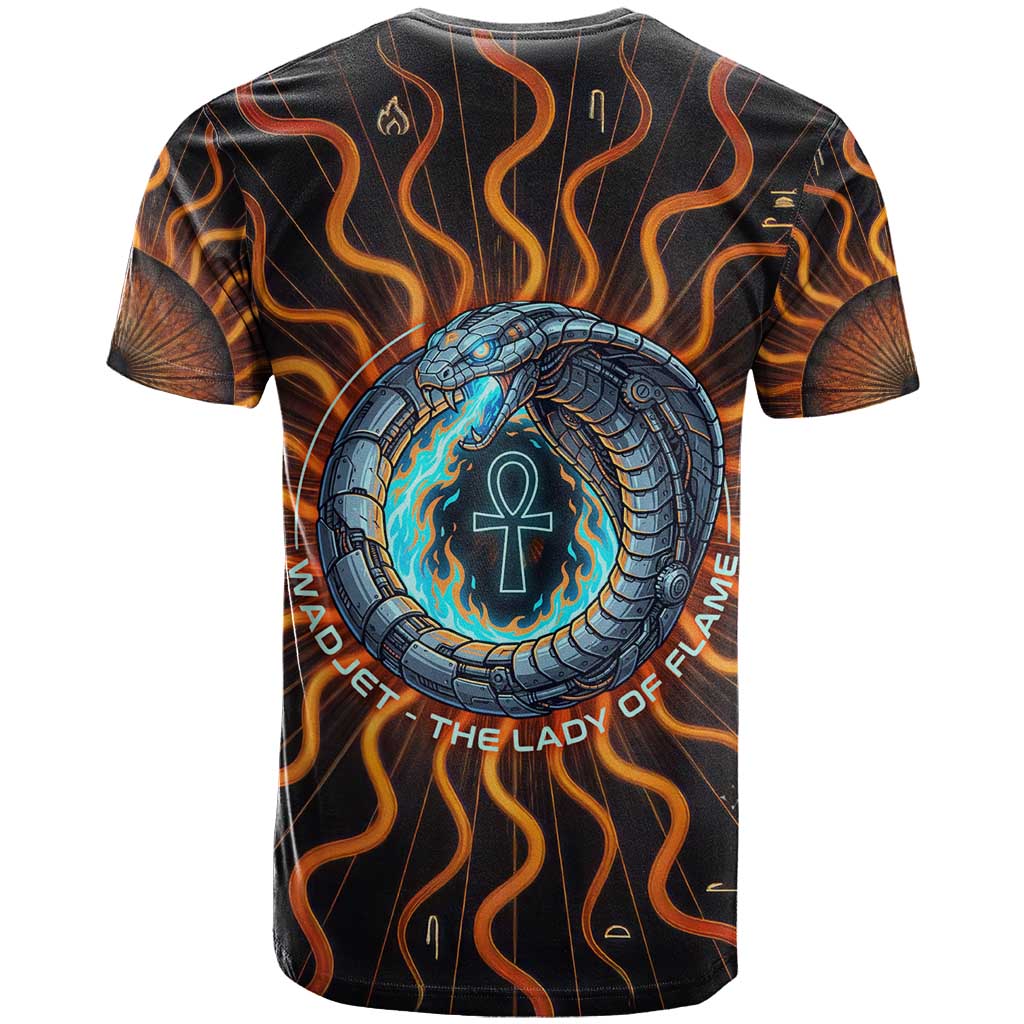 Wadjet Fiery Serpent T shirt Egyptian Ankh Symbol in Dark Flame Protector Theme