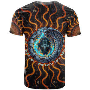 Wadjet Fiery Serpent T shirt Egyptian Ankh Symbol in Dark Flame Protector Theme
