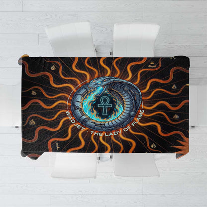 Wadjet Fiery Serpent Tablecloth Egyptian Ankh Symbol in Dark Flame Protector Theme