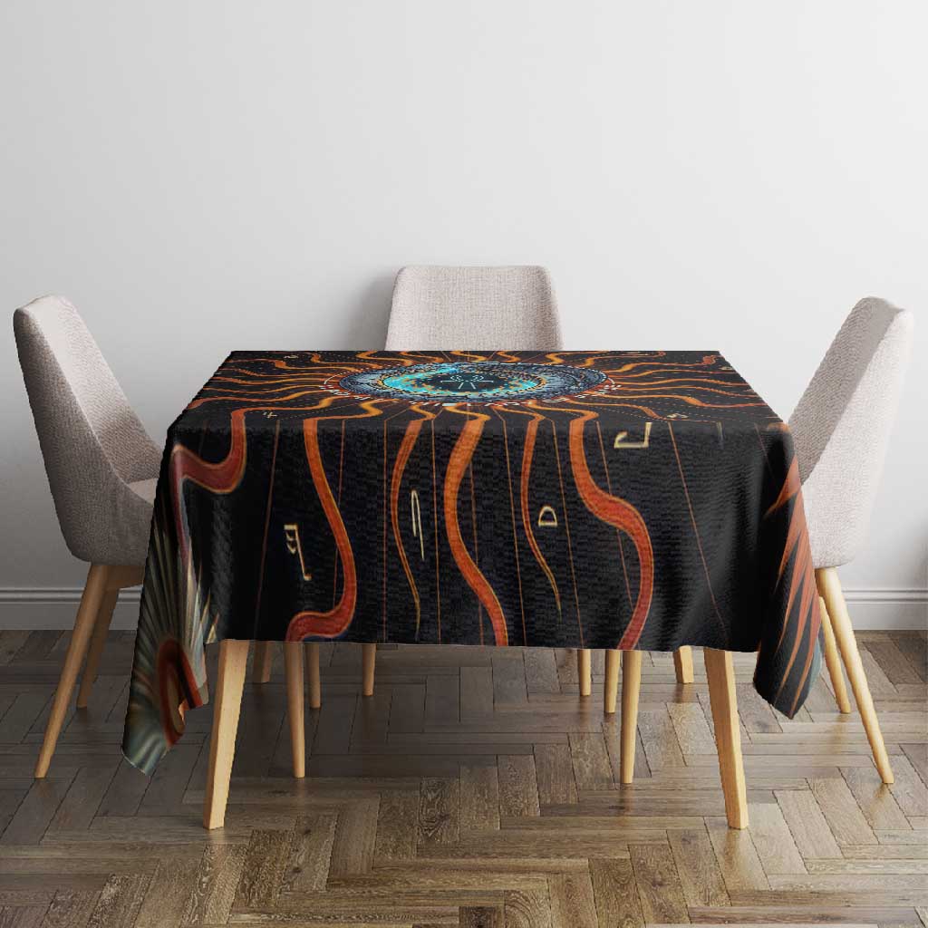 Wadjet Fiery Serpent Tablecloth Egyptian Ankh Symbol in Dark Flame Protector Theme