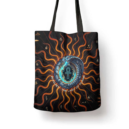 Wadjet Fiery Serpent Tote Bag Egyptian Ankh Symbol in Dark Flame Protector Theme