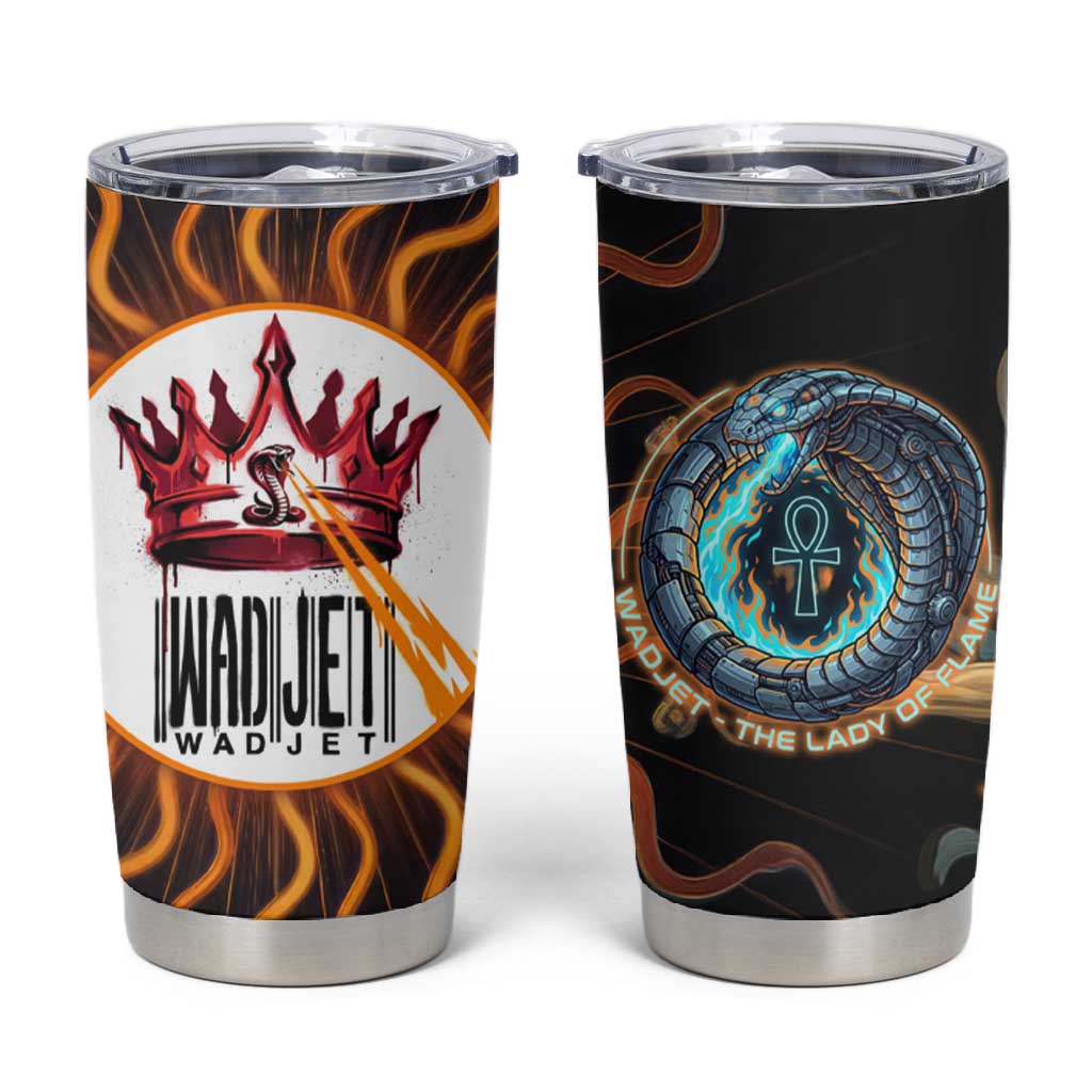 Wadjet Fiery Serpent Tumbler Cup Egyptian Ankh Symbol in Dark Flame Protector Theme