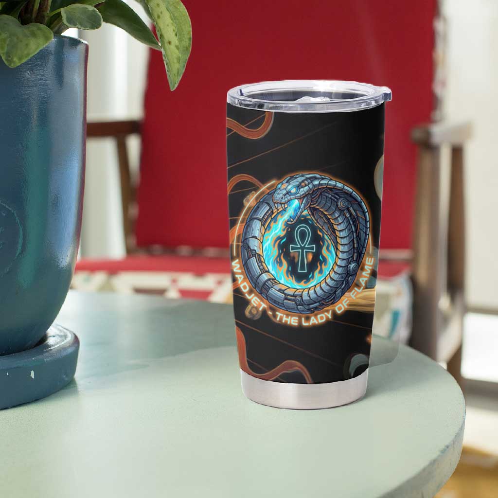 Wadjet Fiery Serpent Tumbler Cup Egyptian Ankh Symbol in Dark Flame Protector Theme