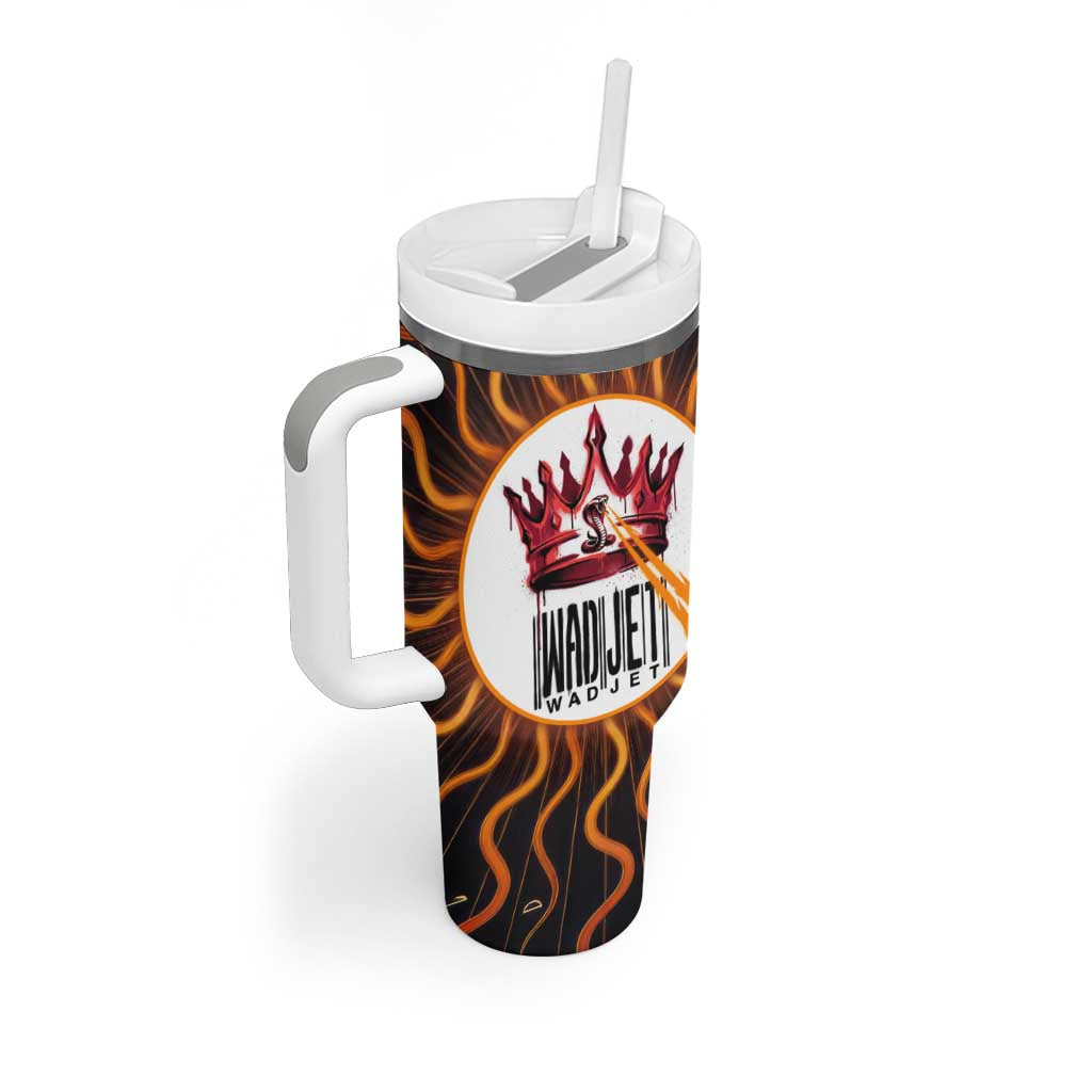 Wadjet Fiery Serpent Tumbler With Handle Egyptian Ankh Symbol in Dark Flame Protector Theme