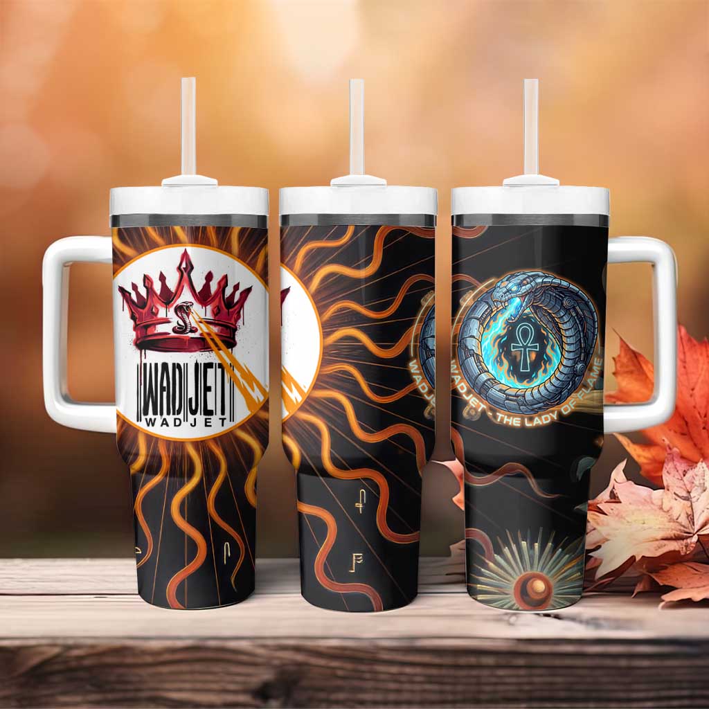Wadjet Fiery Serpent Tumbler With Handle Egyptian Ankh Symbol in Dark Flame Protector Theme