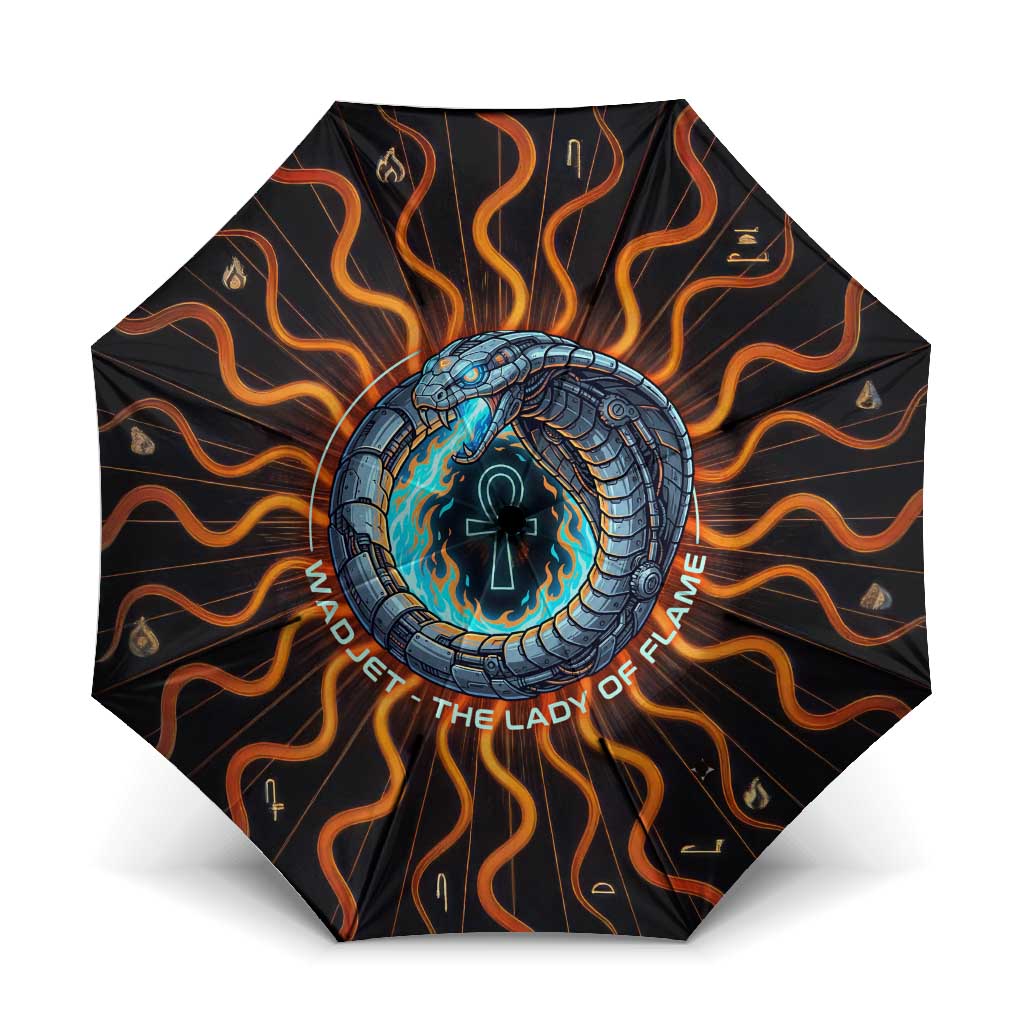 Wadjet Fiery Serpent Umbrella Egyptian Ankh Symbol in Dark Flame Protector Theme