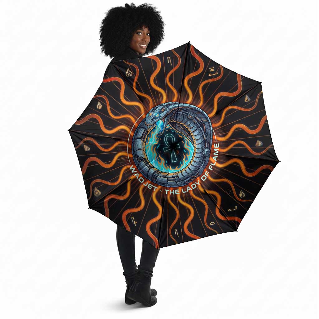 Wadjet Fiery Serpent Umbrella Egyptian Ankh Symbol in Dark Flame Protector Theme