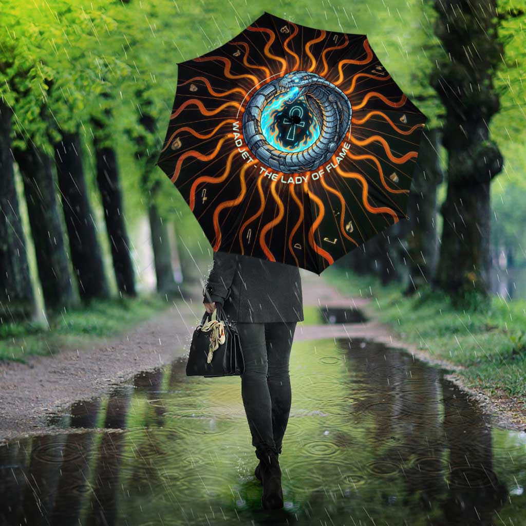 Wadjet Fiery Serpent Umbrella Egyptian Ankh Symbol in Dark Flame Protector Theme