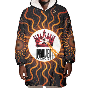 Wadjet Fiery Serpent Wearable Blanket Hoodie Egyptian Ankh Symbol in Dark Flame Protector Theme