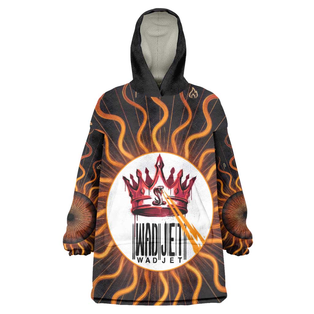 Wadjet Fiery Serpent Wearable Blanket Hoodie Egyptian Ankh Symbol in Dark Flame Protector Theme