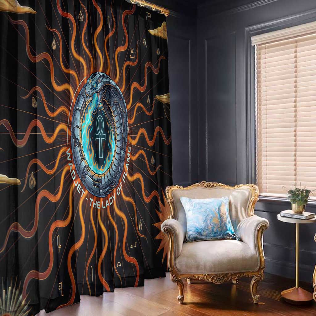 Wadjet Fiery Serpent Window Curtain Egyptian Ankh Symbol in Dark Flame Protector Theme