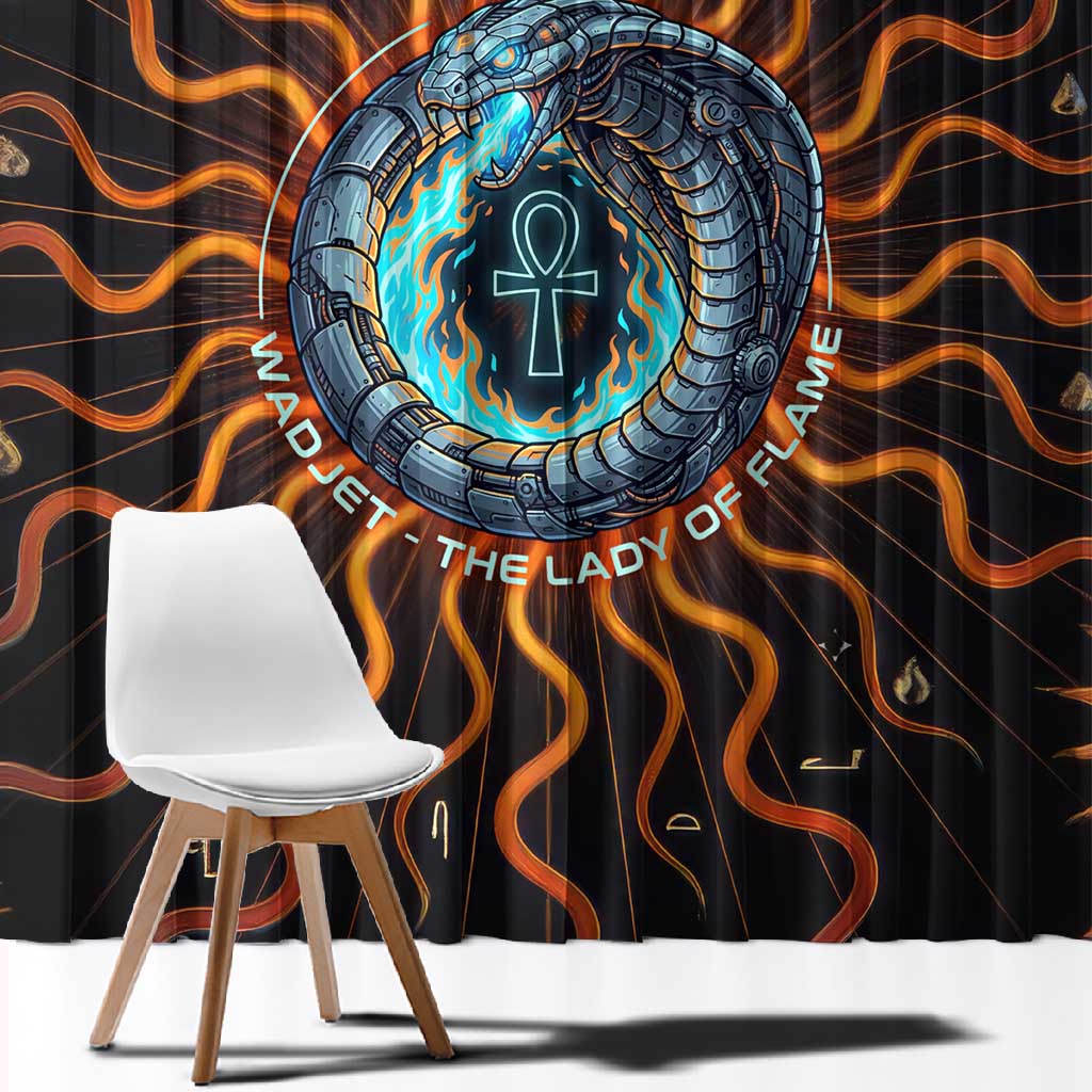 Wadjet Fiery Serpent Window Curtain Egyptian Ankh Symbol in Dark Flame Protector Theme