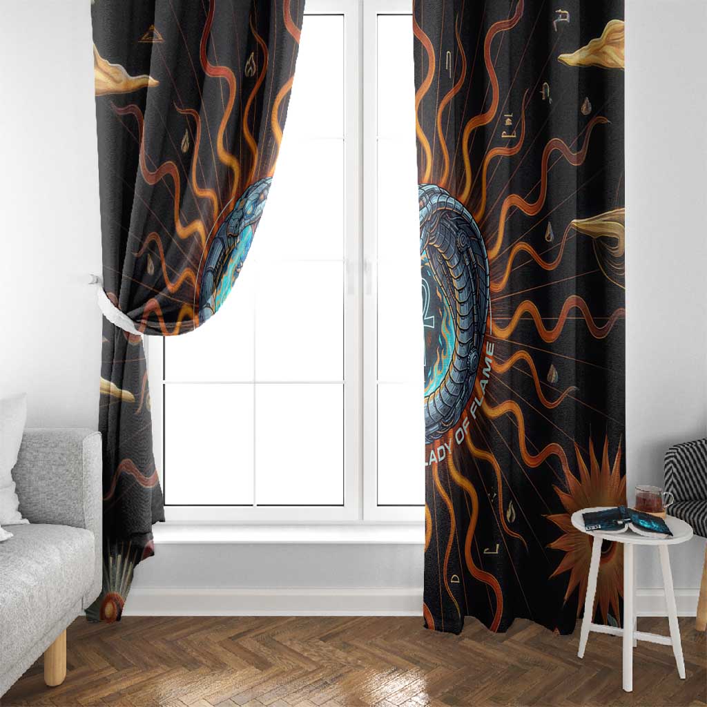 Wadjet Fiery Serpent Window Curtain Egyptian Ankh Symbol in Dark Flame Protector Theme