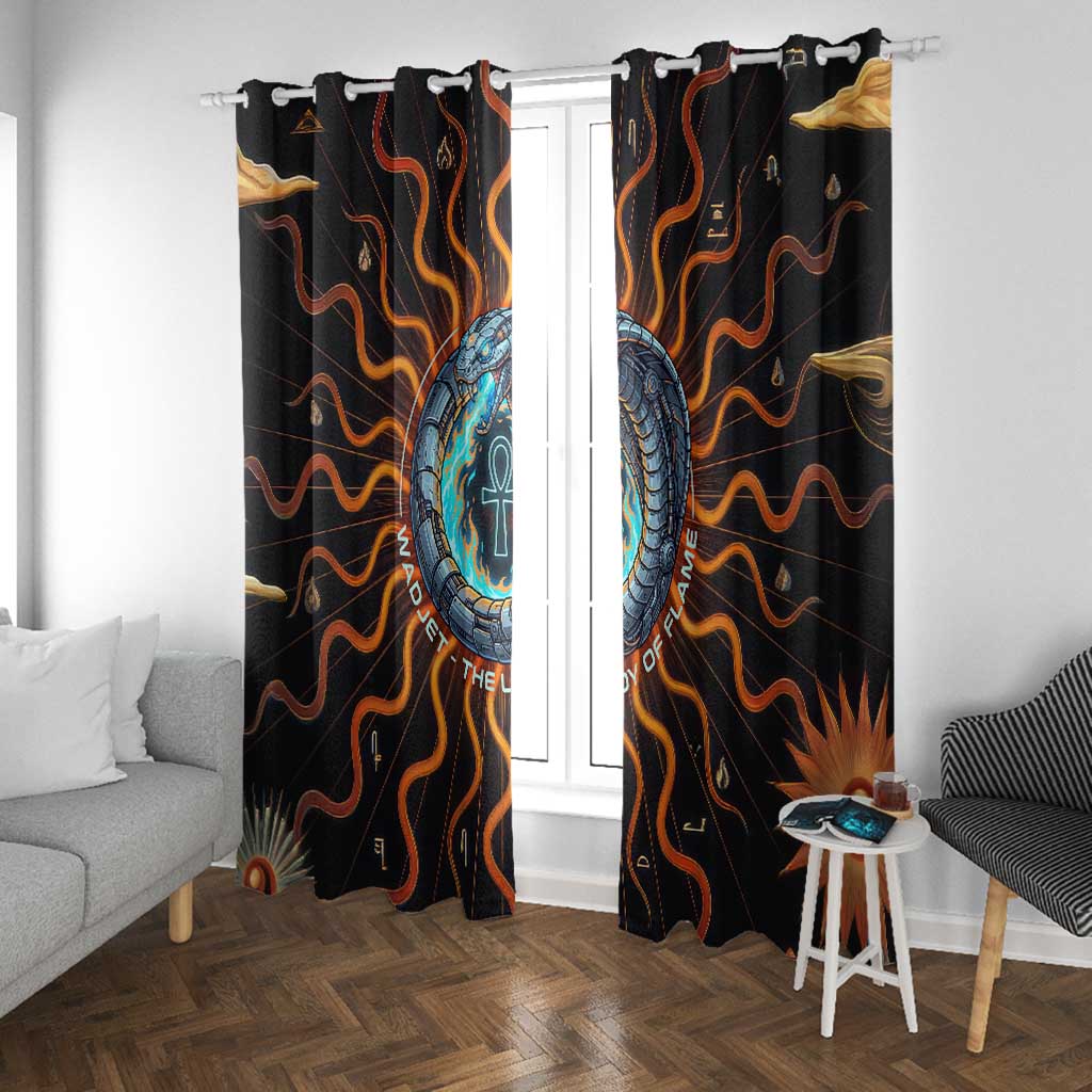 Wadjet Fiery Serpent Window Curtain Egyptian Ankh Symbol in Dark Flame Protector Theme