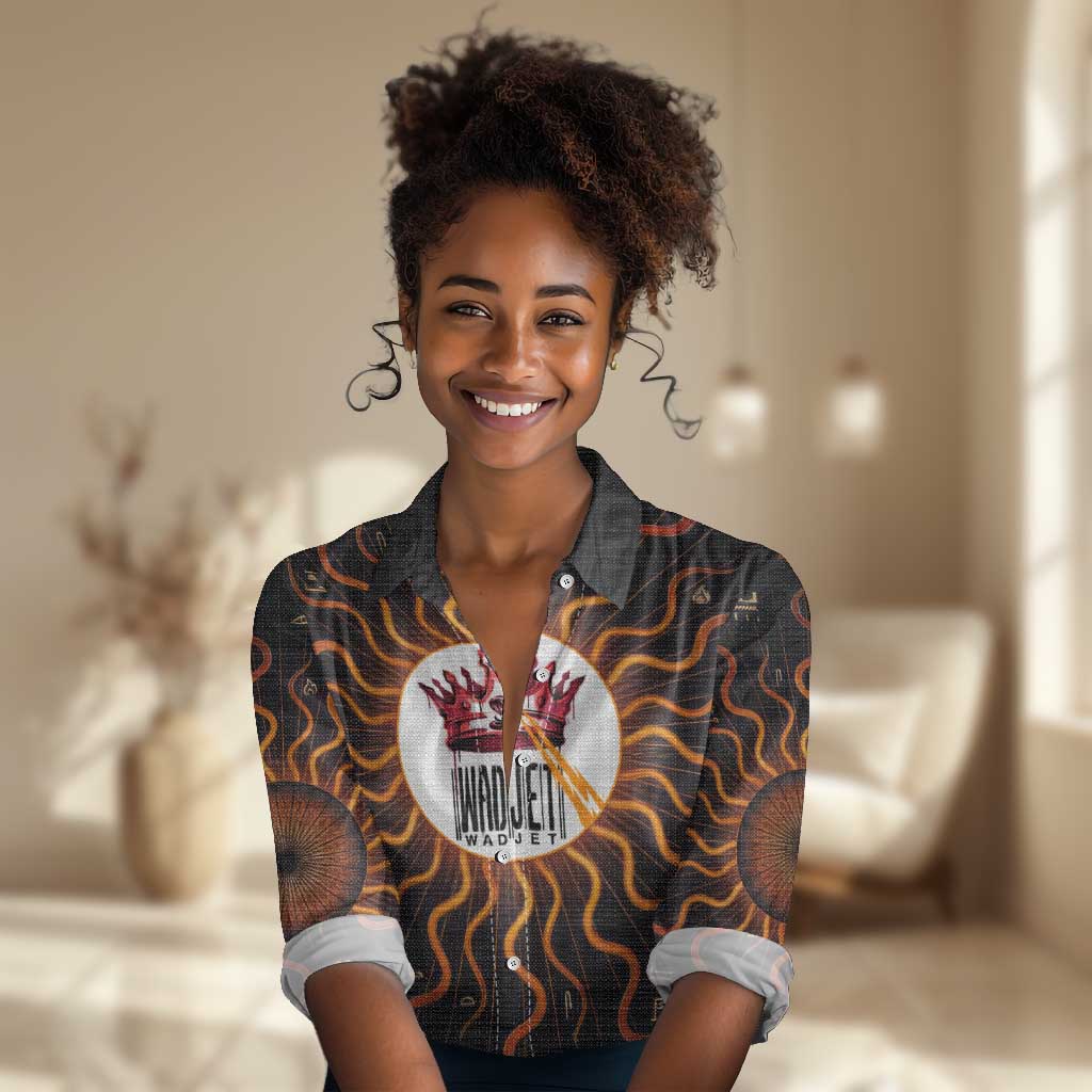 Wadjet Fiery Serpent Women Casual Shirt Egyptian Ankh Symbol in Dark Flame Protector Theme