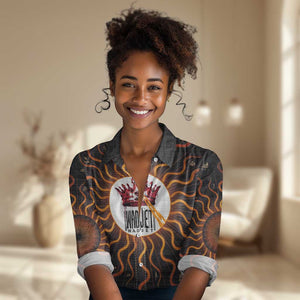 Wadjet Fiery Serpent Women Casual Shirt Egyptian Ankh Symbol in Dark Flame Protector Theme