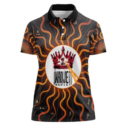 Wadjet Fiery Serpent Women Polo Shirt Egyptian Ankh Symbol in Dark Flame Protector Theme