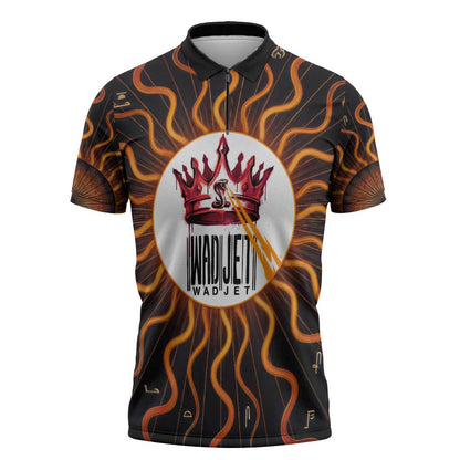 Wadjet Fiery Serpent Zipper Polo Shirt Egyptian Ankh Symbol in Dark Flame Protector Theme