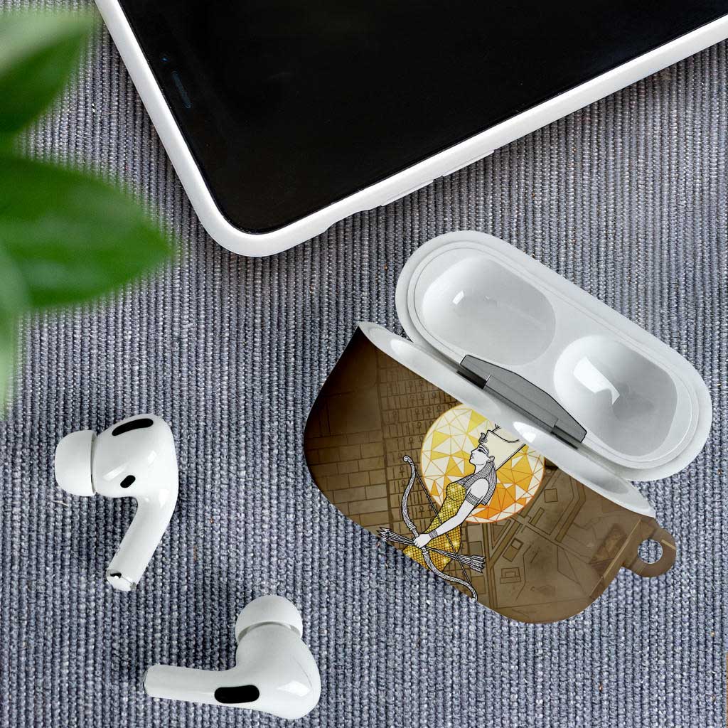 Wosret Egyptian AirPods Case with Golden Scepter and Archer Motif in Ancient Protector