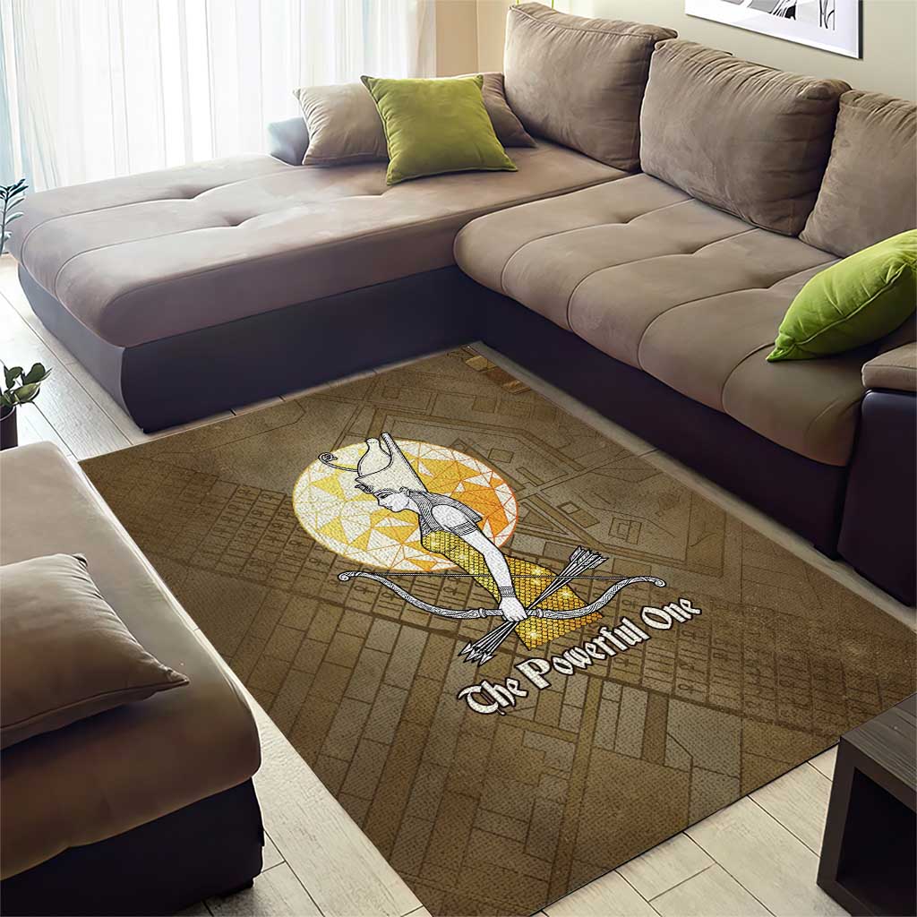 Wosret Egyptian Area Rug with Golden Scepter and Archer Motif in Ancient Protector
