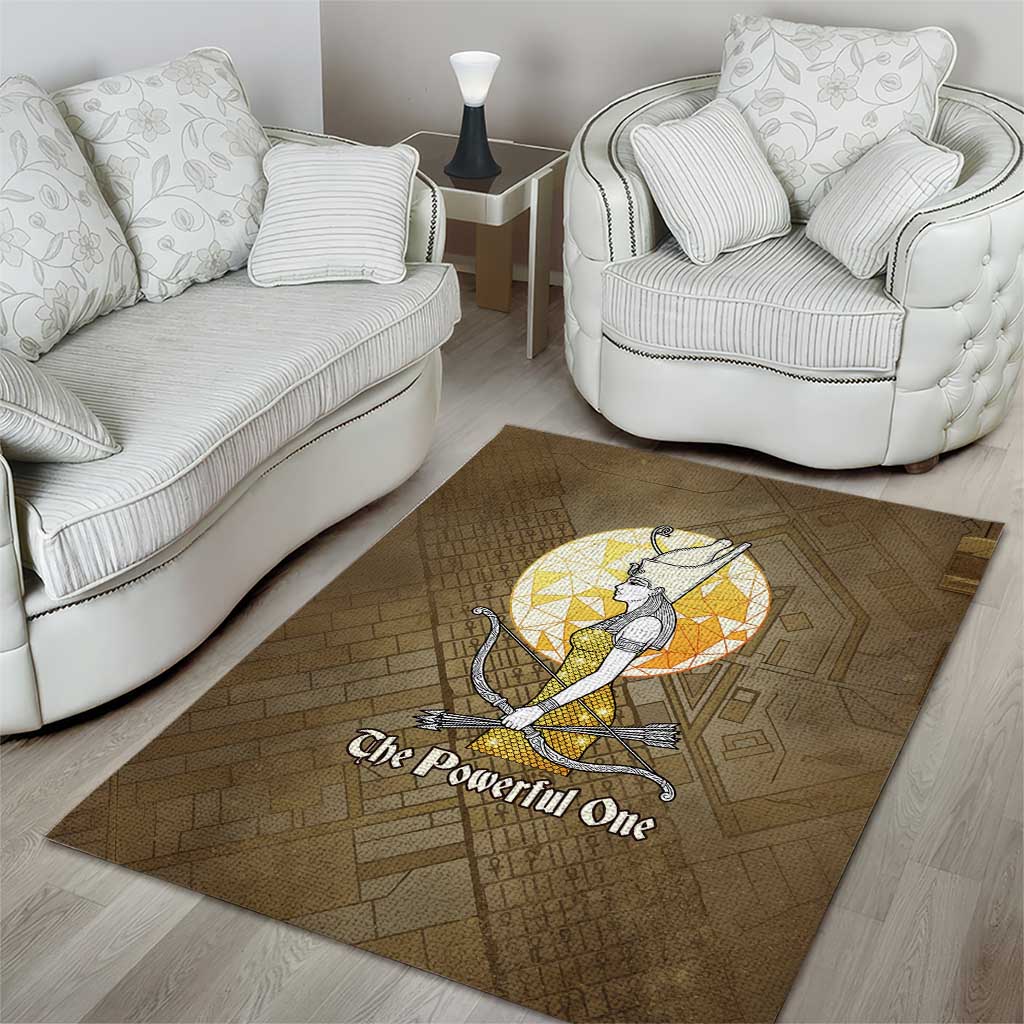 Wosret Egyptian Area Rug with Golden Scepter and Archer Motif in Ancient Protector