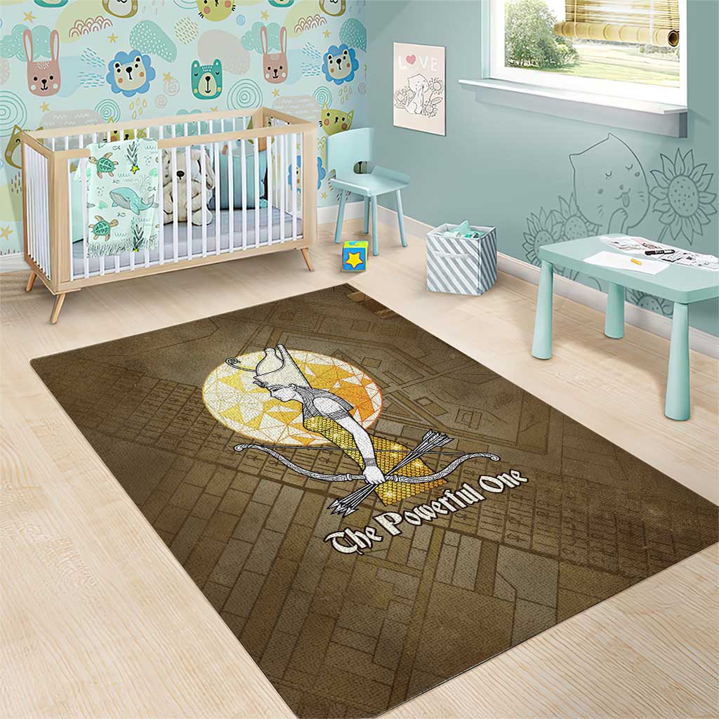Wosret Egyptian Area Rug with Golden Scepter and Archer Motif in Ancient Protector