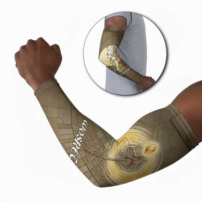 Wosret Egyptian Arm Sleeves with Golden Scepter and Archer Motif in Ancient Protector