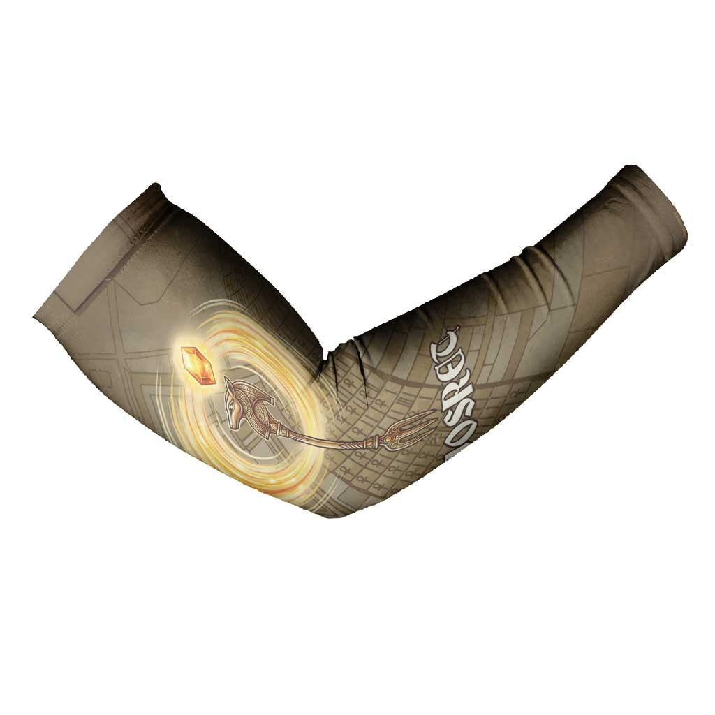 Wosret Egyptian Arm Sleeves with Golden Scepter and Archer Motif in Ancient Protector