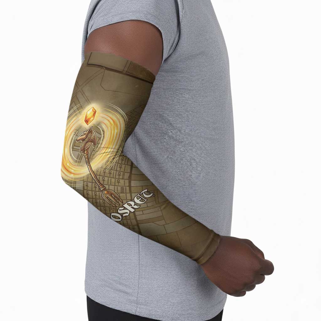 Wosret Egyptian Arm Sleeves with Golden Scepter and Archer Motif in Ancient Protector