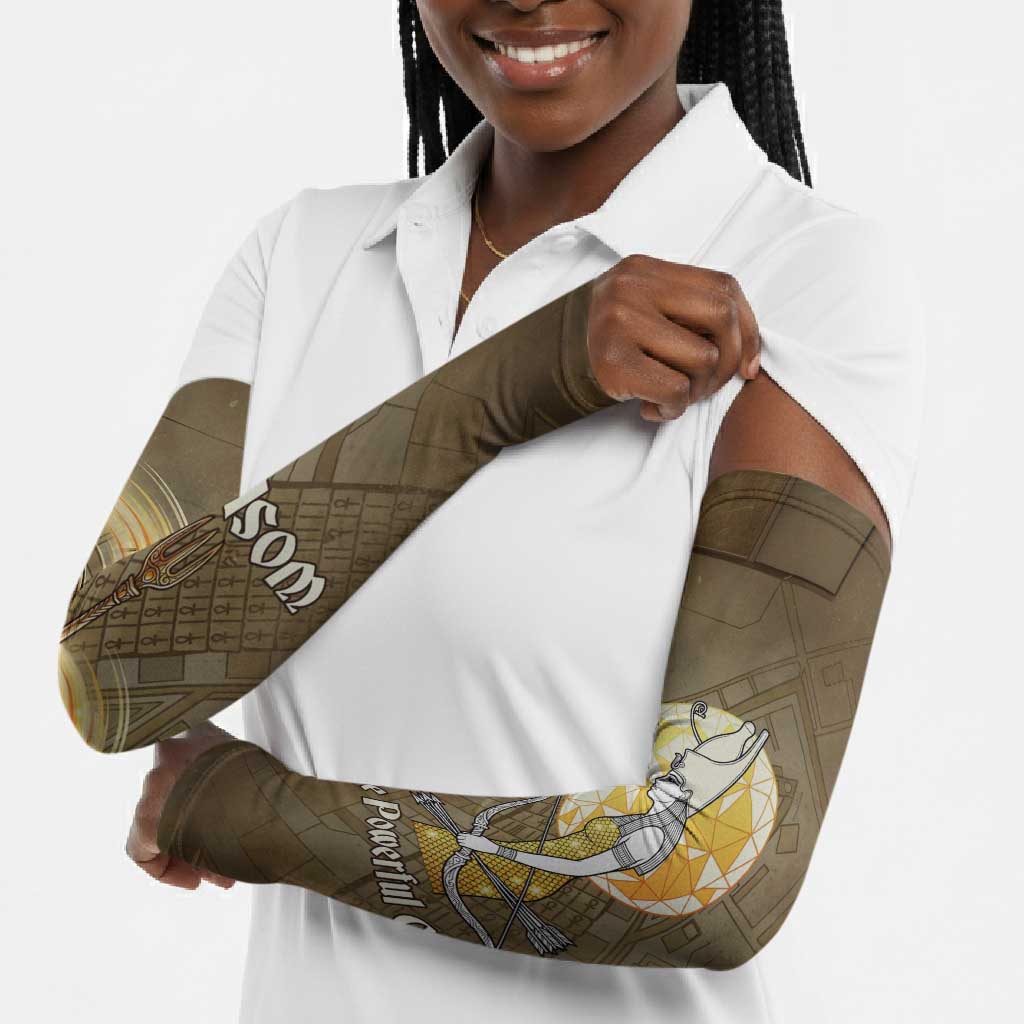 Wosret Egyptian Arm Sleeves with Golden Scepter and Archer Motif in Ancient Protector