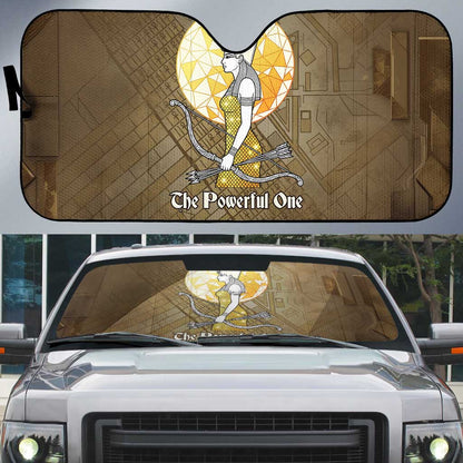 Wosret Egyptian Auto Sun Shade with Golden Scepter and Archer Motif in Ancient Protector