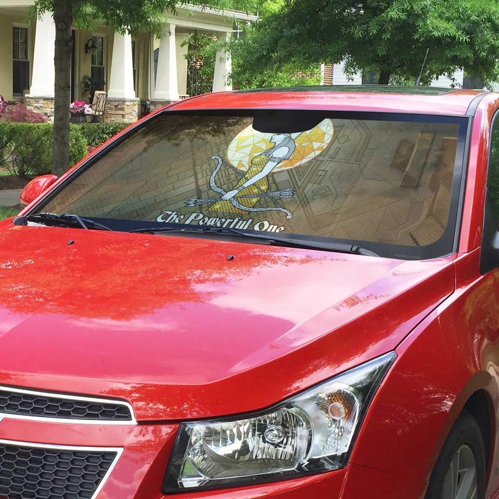 Wosret Egyptian Auto Sun Shade with Golden Scepter and Archer Motif in Ancient Protector