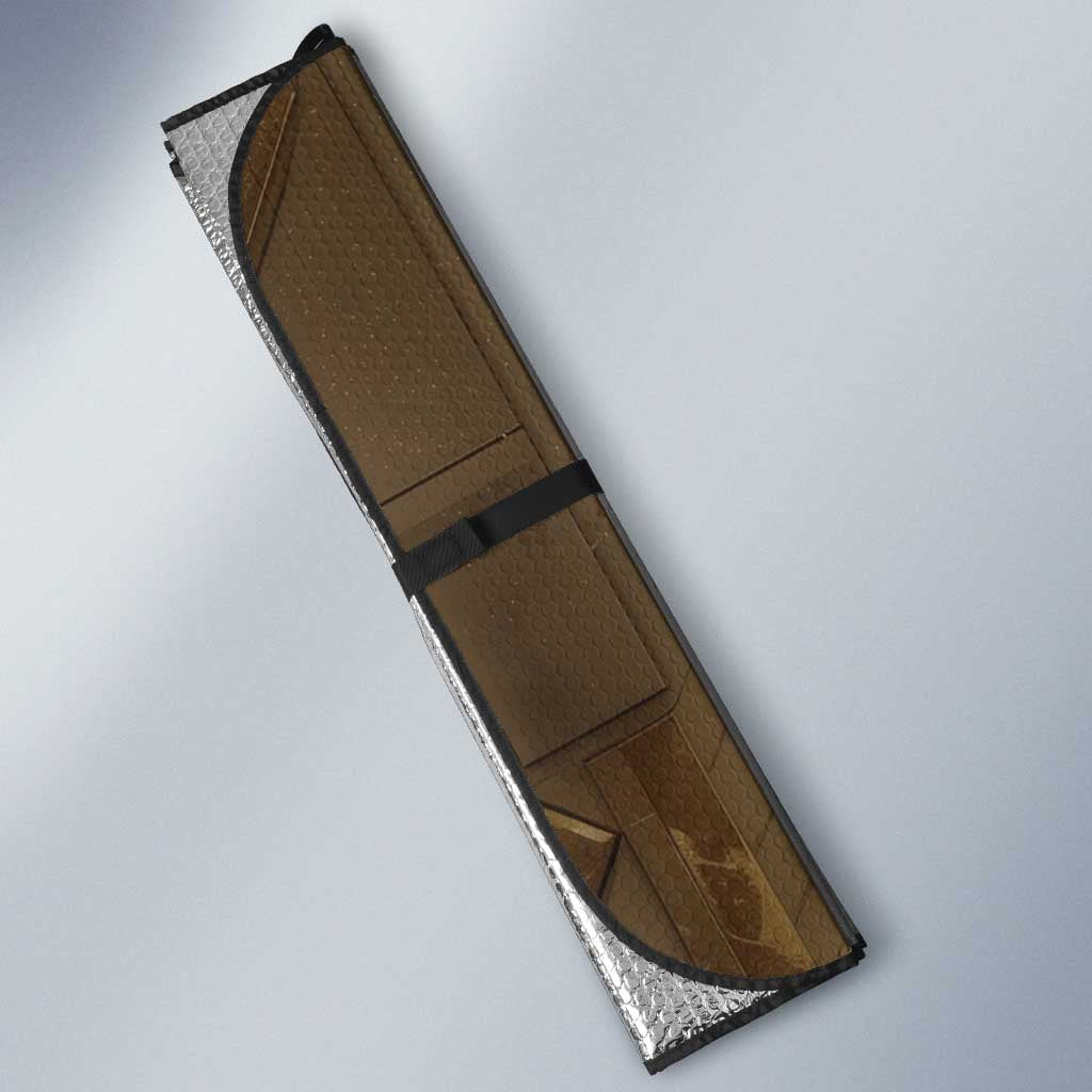 Wosret Egyptian Auto Sun Shade with Golden Scepter and Archer Motif in Ancient Protector