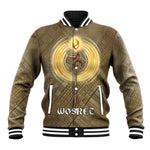 Wosret Egyptian Baseball Jacket with Golden Scepter and Archer Motif in Ancient Protector
