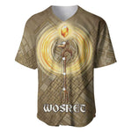 Wosret Egyptian Baseball Jersey with Golden Scepter and Archer Motif in Ancient Protector