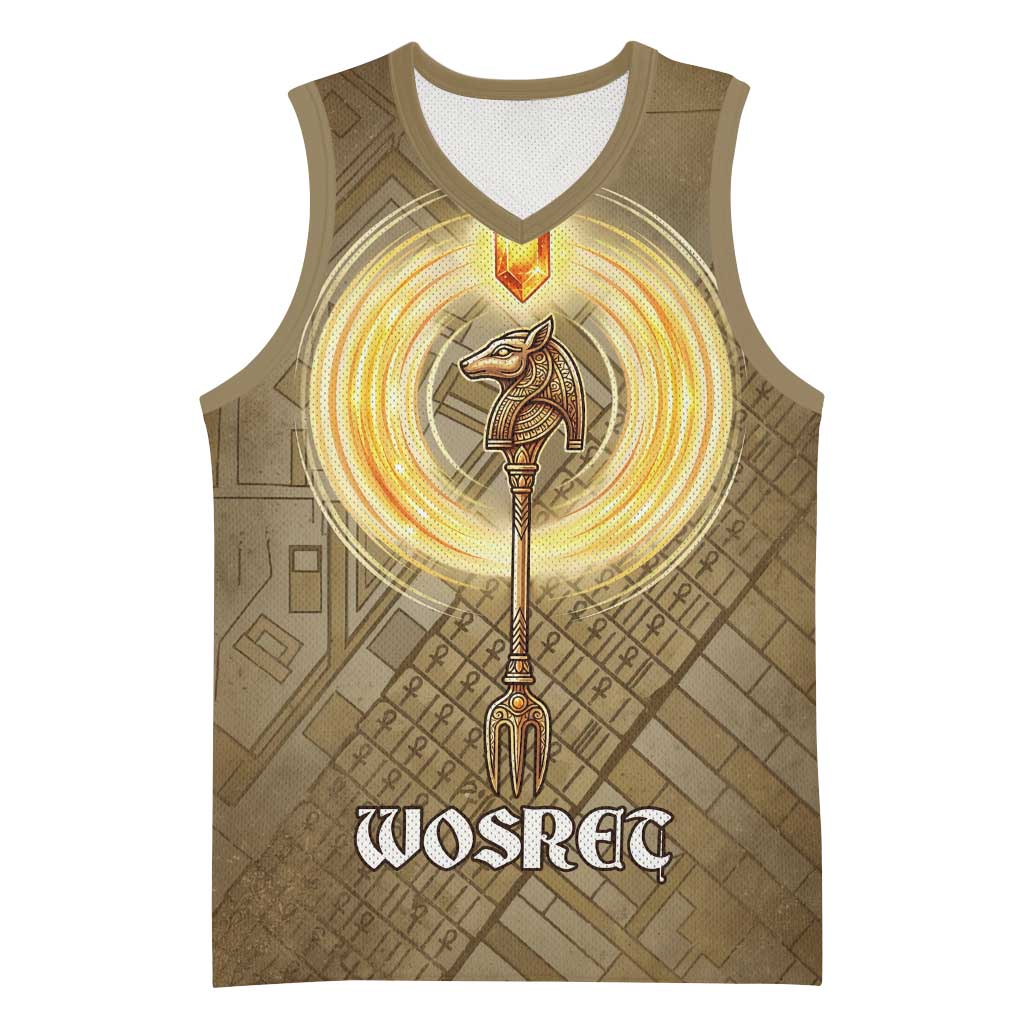 Wosret Egyptian Basketball Jersey with Golden Scepter and Archer Motif in Ancient Protector