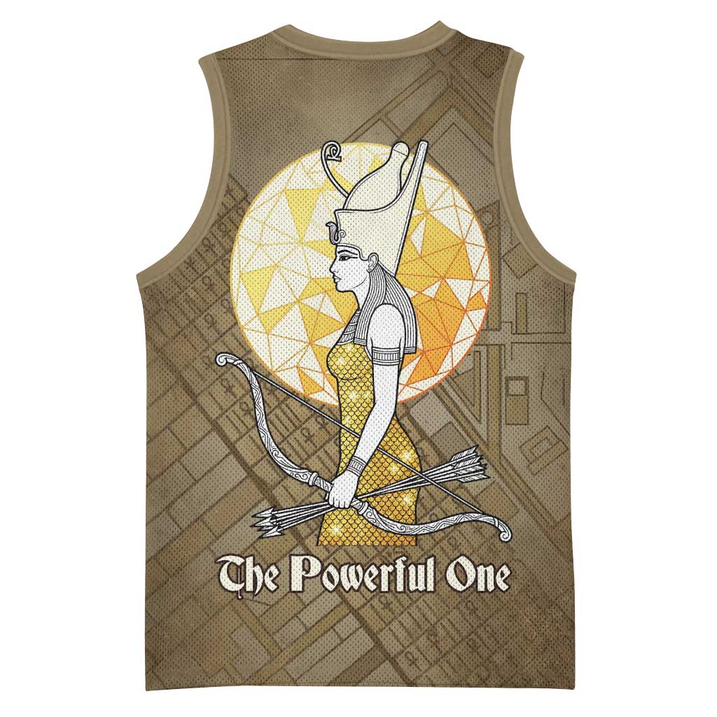 Wosret Egyptian Basketball Jersey with Golden Scepter and Archer Motif in Ancient Protector