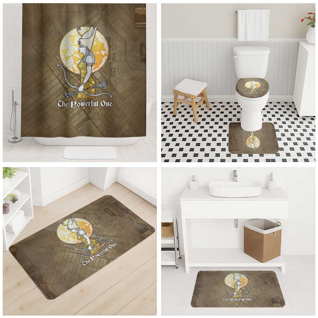 Wosret Egyptian Bathroom Set with Golden Scepter and Archer Motif in Ancient Protector