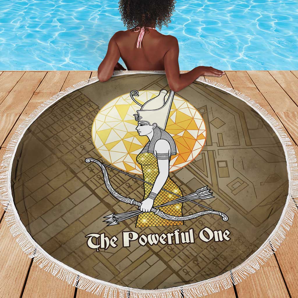 Wosret Egyptian Beach Blanket with Golden Scepter and Archer Motif in Ancient Protector