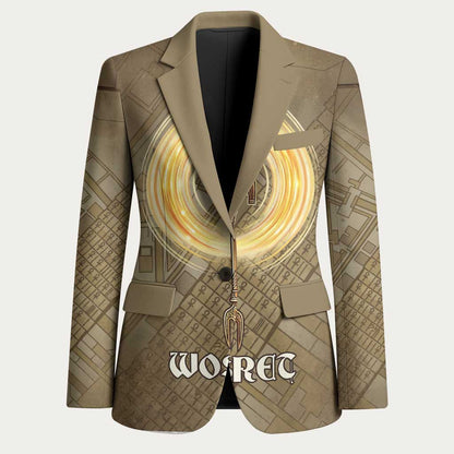 Wosret Egyptian Blazer with Golden Scepter and Archer Motif in Ancient Protector